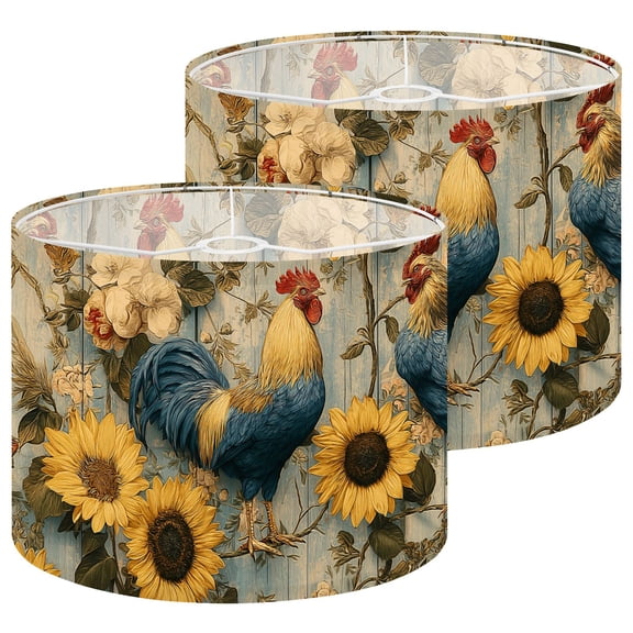 Lampshades 2 Pack Vintage Rooster Sunflower Floral Accents Blue 13"x13"x10" Light Shade for Table Lamps Floor Lamps Drum Lamp Shades Lampshade Replacement Easy Assembly