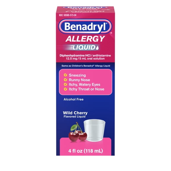 Benadryl Allergy Relief Liquid for Adults, Wild Cherry, 4 fl. oz