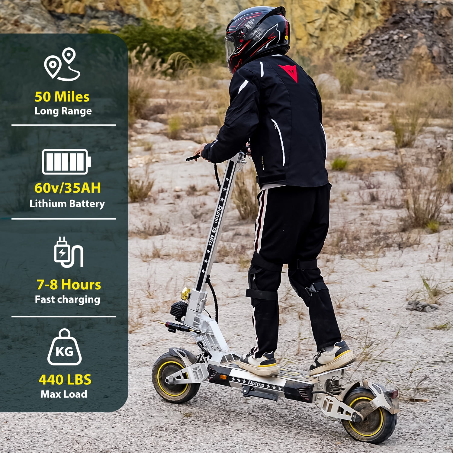 RubiQ Sports 47 Mph Electric Scooter for Adults, Range 53 Miles 5600W Dual Motor Foldable Scooter 60V 28.6Ah Large Capacity Battery Max Load 440lbs