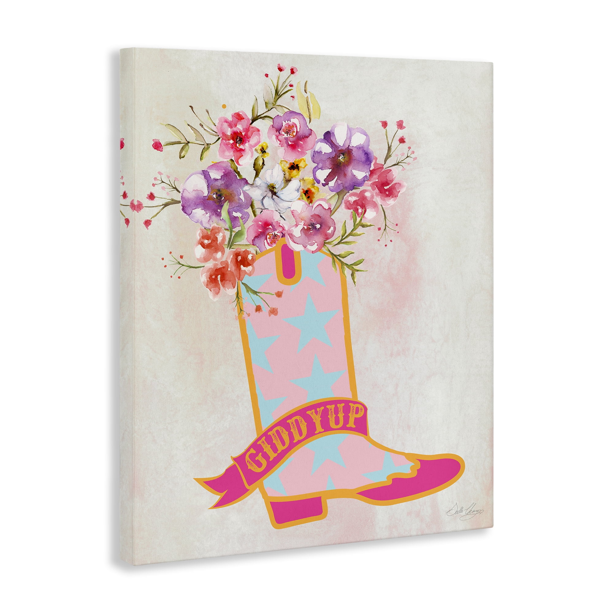 Stupell Industries Giddy Up Floral Cowgirl Plants & Flowers Painting Wrapped Canvas Art Print Wall Art, 16 x 20