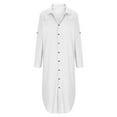 thumbnail image 3 of Wdfiry Plus Size Dress for Women Cotton Linen Lapel Button Down Side Slit T-shirt Dress Solid Color Loose Long Sleeve Dresses with Pocket, 3 of 5