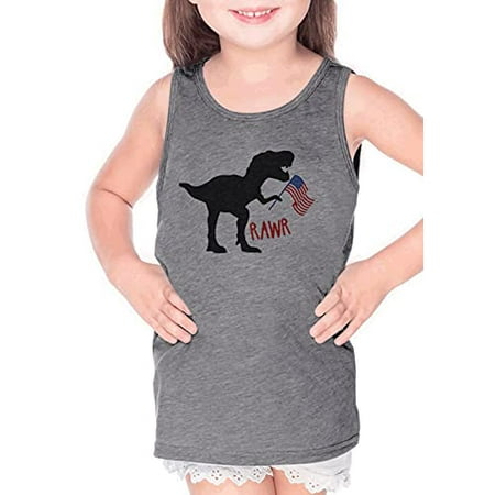 

7 ate 9 Apparel Kids 4th of July Dino Flag Dinosaur Grey Tank Top