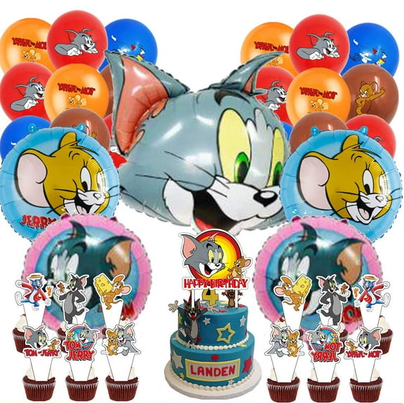 Tom and Jerry Party Supplies Balloons Cake Topper Birthday Set Decorations Kit Fans
