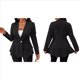 thumbnail image 3 of Chaqueta Texturizada con Botones, Cuello en V y Dobladillo con Volantes para Mujer, Talla Grande Negro M, 3 of 6