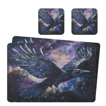 

Wobogo The Starry Night Crow Placemats Coasters Set of 2 Heat-resistant Non-slip Easy to Clean Square Dinner Plate Mat