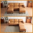 thumbnail image 4 of Faux Leather Sectional Sofa, 98" 5 Seater L Shape Couch, Mid Century Modern Decor Couch, Office Sectional Sofa Bed, for House, Apartment, Living Room, Tan, 4 of 24