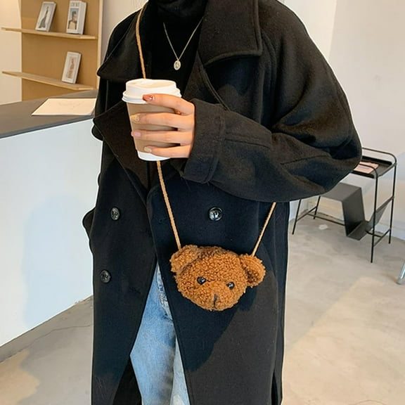 Crossbody Bags for Women, Faux Fur Teddy Bear Coin Purse, Brown
