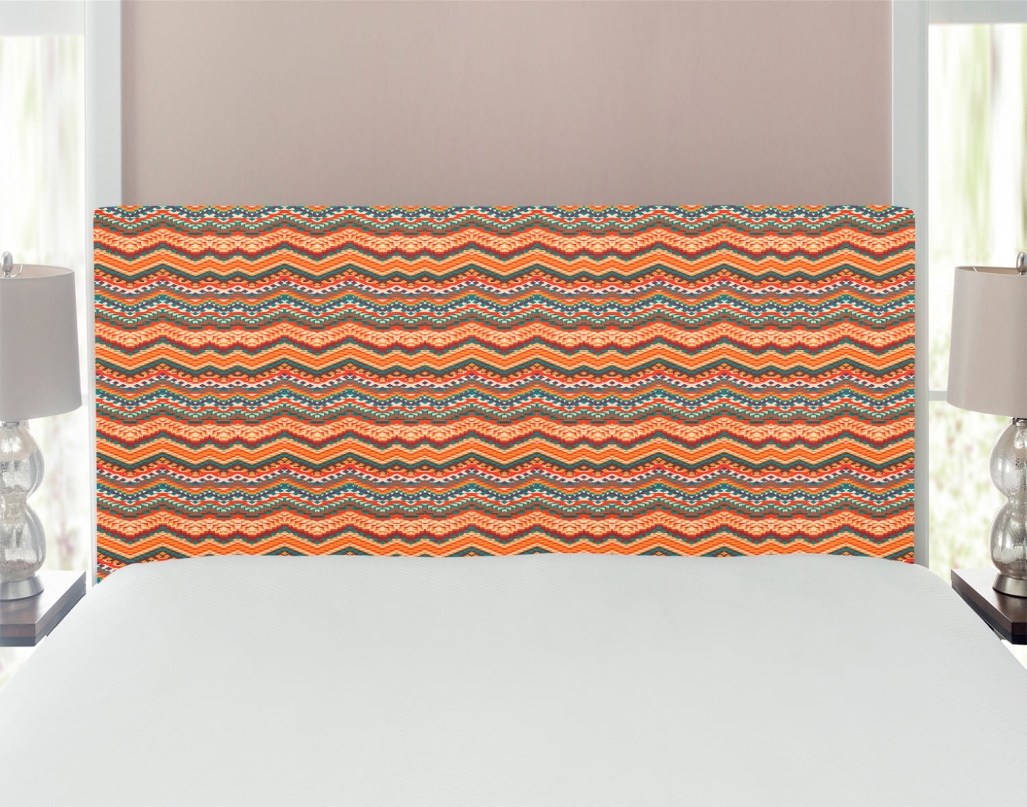 Colorful Headboard, Colorful Chevron Zig Zag Lines Historical Mayan Pattern Ethnicity Theme