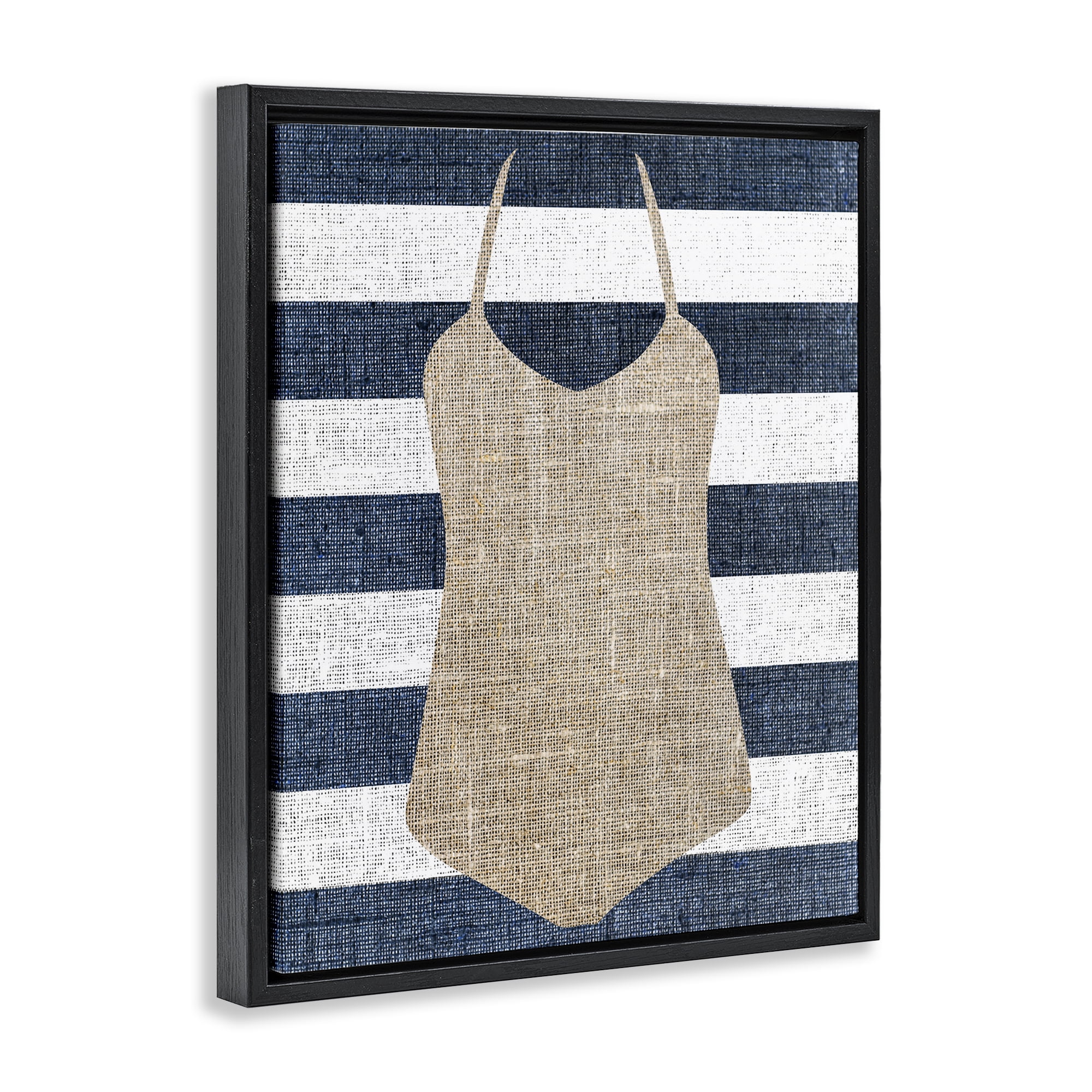 Stupell Industries Swimsuit on Stripes Beauty & Fashion Painting Black Floater Framed Canvas Art Print Wall Art, 25 x 31
