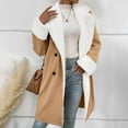thumbnail image 6 of gbyLJF Women's Fleece Lined Coats Solid Color Notched Collar Double Breasted Overcoat Winter Mid-Long Trench Coat, 6 of 9
