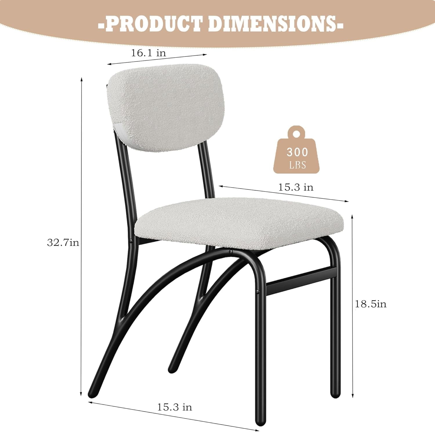 GarveeHome Boucle Dining Chairs Set of 2, Mid-Century Modern Upholstered Accent Chairs with Arched Metal Legs for Dining Room, Kitchen, Living Room, Beige