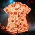 thumbnail image 2 of JIAYUE Girl Kids Pajamas Casual Halloween Cute Pattern Print Sleepwear With Short Sleeves Notched Collar Design Tops Shorts Cozy Loungewear Two Piece Set Summer For Home Night Sleeping ,2-3 Years, 2 of 3