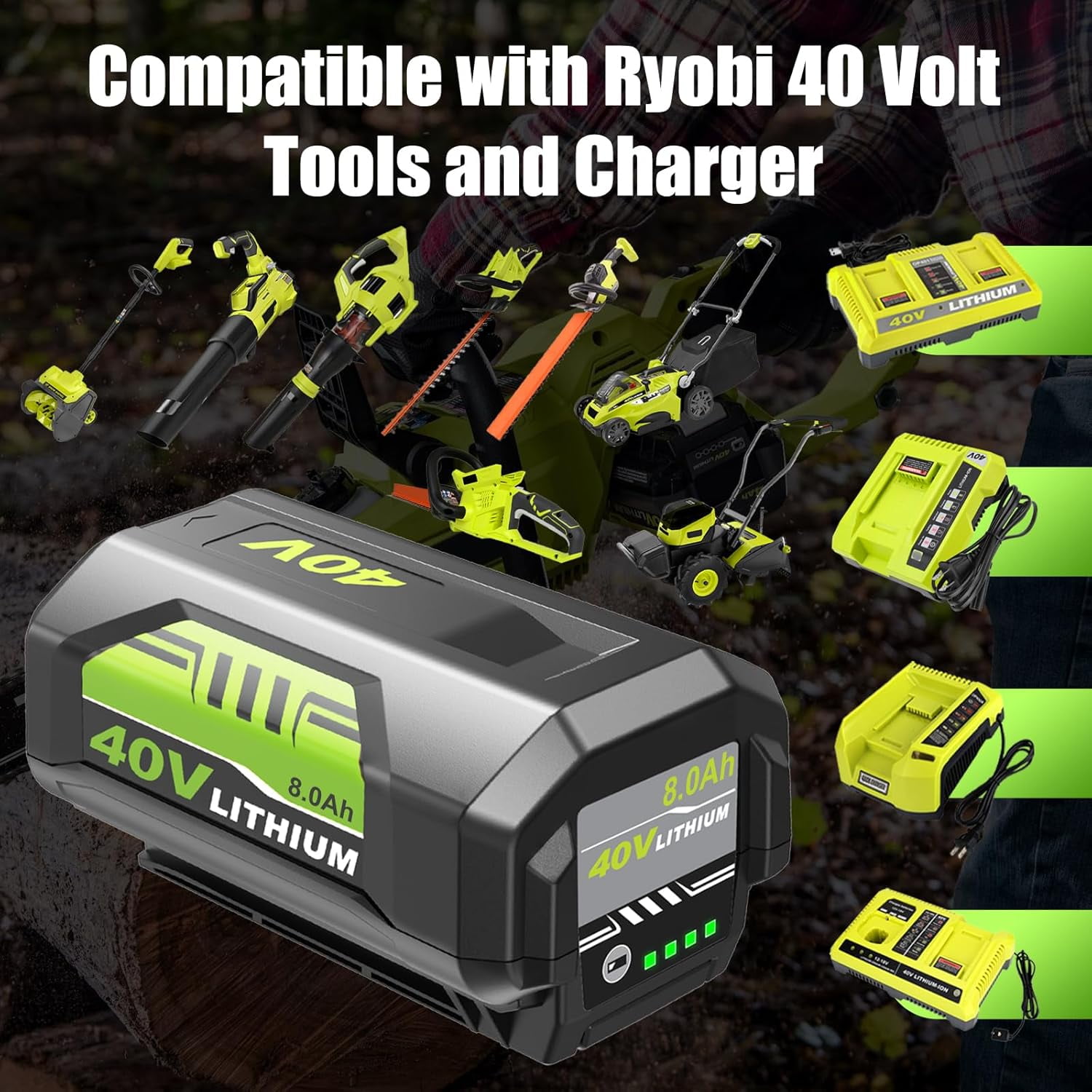 Upgraded 1 Pack 8000mAh Lithium-ion Battery Replacement for Ryobi 40V Battery OP4075A OP40601 OP40602 OP4060A OP4040 OP40401 OP40501 OP4050A (1pack 8.0ah)