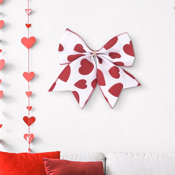 geerera Valentine's Day Wreath Bow, Red Burlap Ribbon Bow for Tree Topper, for Indoor Outdoor Decoration, Heart Themed Holiday Decor