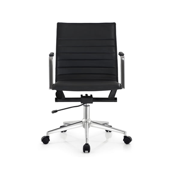 2xhome Modern Office Desk Chair | PU Leather Ribbed Back | Adjustable Height, Tilt Lock, Black, Set of 1, 1 piece