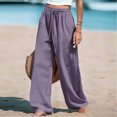 thumbnail image 5 of Costeam Womens Solid Color Pleated Linen Like Long Pants Utility Side Pockets Flexible Drawstring Elastic Waist Relaxed Draping Skin Friendly Casual Full Length Trousers, 5 of 7