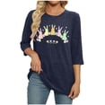 thumbnail image 4 of Mifsaly Ribbed Knit Easter Shirts for Women Cute Bunny and Egg Print Tshirts Loose Tunic 3/4 Sleeve Tops Textured Relaxed Festival Basic Tee L, 4 of 7