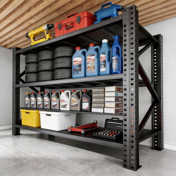 Wide Frame Garage Shelving, 5100LBS Versatile Adjustable Metal Shelves, Multifunctional Industrial Rack for Pantry and Utility Spaces, Black, 67"W x 20"D x 63"H, 3 Tier