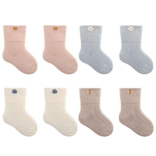 Calcetines Laklulu para bebés, niños y niñas: 4 pares de calcetines de algodón de punto grueso, cálidos y sin costuras para niños pequeños, calcetines de algodón para niños
