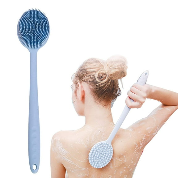 Casewin Shower Brush Silicone Bath Body Brush - Back Scrubber for Shower Back Brush Long Handle for Shower Skin Exfoliating Brush Body with Soft Bristles Back Cleaning Washer for Men Women - Blue