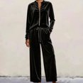 thumbnail image 2 of Women Velvet 2‑Piece Outfit Full Zip Stand Collar Jacket Drawstring Waist Wide Leg Pants Velour Loungewear Pant Suit Solid Color Fall Winter Tracksuit, 2 of 5