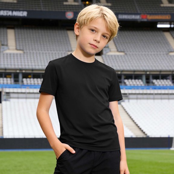Boys Tshirts Lightweight Stretchy Solid Print Crewneck Short Sleeve Basic Tee for Sporty Casual Wear Boys' Tops Tees Shirts Black 3 Years-4 Years