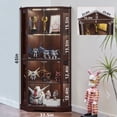 thumbnail image 2 of LELELINKY 65" Lighted Corner Display Cabinet with Glass Doors, 4-Tier Hexagon Curio Cabinet for Living room, Entryway, Walnut, 2 of 10