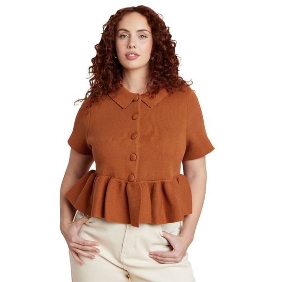 ELOQUII Women's Plus Size Short Sleeve Cardigan With Peplum
