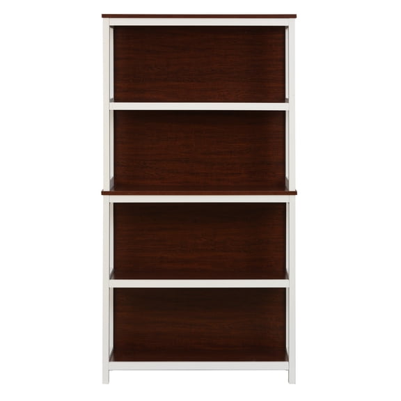 LuxenHome 4-Shelf 59.5" H x 31.38" W Cherry and White Manufactured Wood Bookcase