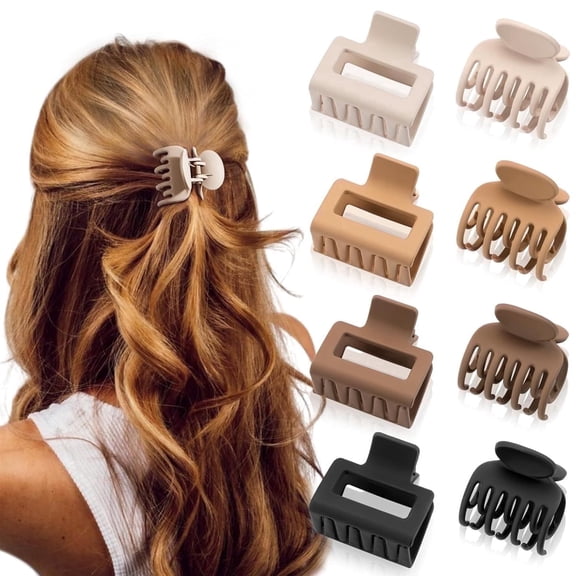 BOLIANNE Matte Hair Clips for Women Girls, Rectangle and Double Row Small Claw Clips for Thin Hair - Nonslip Jaw Clips