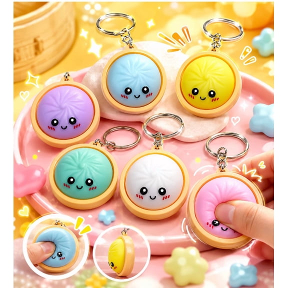6 Pcs & 24 pcs Dumpling Keychain, Mini Dumpling Squishies Stress Relief Fidget Clicker Keychain, Hard-Plastic Anxiety Relief & Focus Boost Quiet Toys for Adults