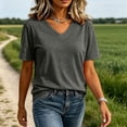 thumbnail image 6 of hoksml Women Heather V Neck Short Sleeve T Shirt Loose Curved Hem Basic Casual Tee for Summer Daily Beach, 6 of 6