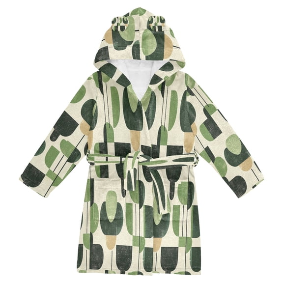 FORMRS Niños Bathrobe Unisex Hooded Robe Soft Plush Pajamas Sleepwear, Size 2-3T, Green Circle