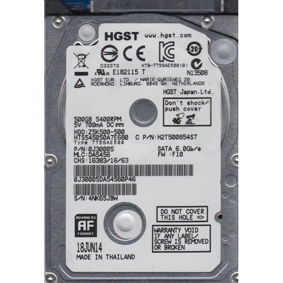 HTS545050A7E680, PN 0J30005, MLC DA5456, Hitachi 500GB SATA 2.5 Hard Drive