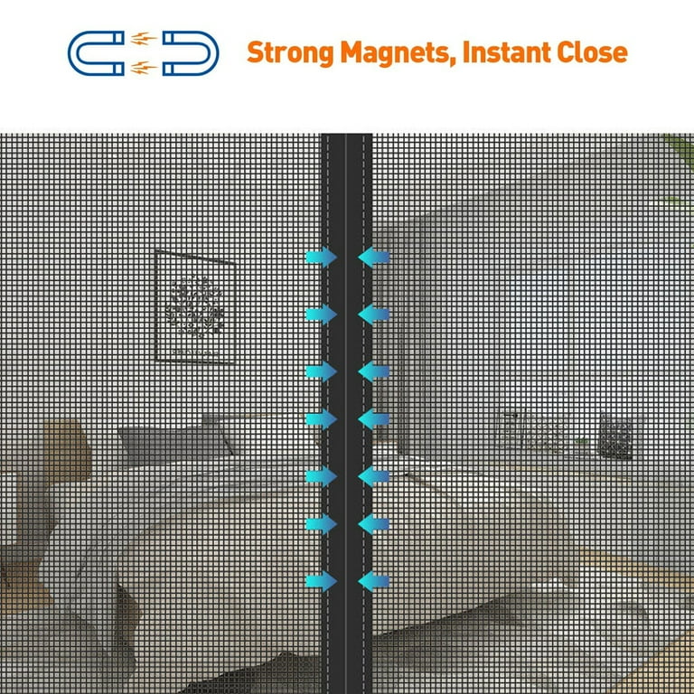 Magnetic Screen Door Fit Door Size 48 x 80 Inch, Screen Size 50 x 81  Reinforced Fiberglass Mesh Curtain Double Door Mesh with Full Frame  Hook&Loop 