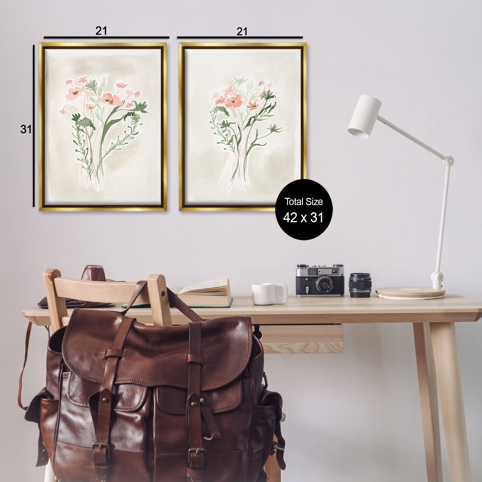 Stupell Industries Simple Watercolor Flowers Plants & Flowers Painting Gold Floater Framed Canvas Art Print Wall Art, 21 x 31, Set of 2
