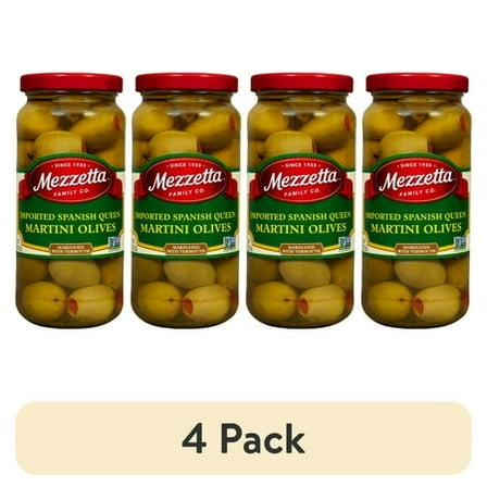 (4 pack) Mezzetta Imported Spanish Queen Martini Olives, 10 oz Dr. Wt. Jar