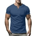 thumbnail image 1 of Birdeem Shirts for Men Mens Fashion Casual Solid Color Button Short Sleeve V-Neck Blouses Shirts, 1 of 1