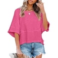 thumbnail image 2 of Summer Oversize Women Solid Color Half Sleeve Loose Shirt Tee Casual Tops, 2 of 4