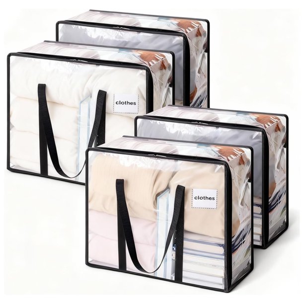 4 Piezas Bolsas De Almacenamiento Transparente 40L, Bolsas Para Guardar Cobijas y Edredones De PVC, Organizador De Sabanas, Impermeable, Plegable, Organizador De Ropa, Closet, Mudanza