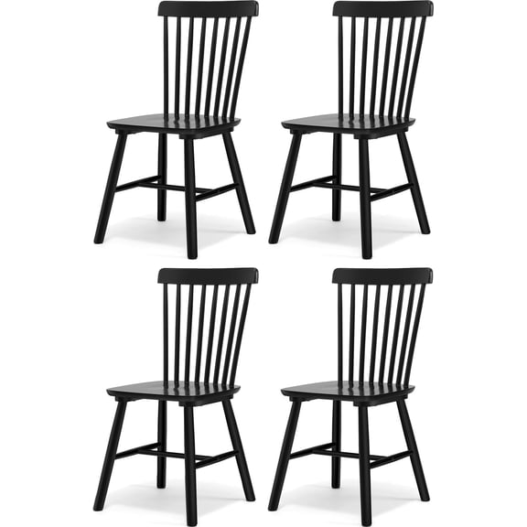 Fancrou Farmhouse Windsor Dining Chairs Set of 4, Spindle Back Wood Chairs for Kitchen and Living Room, Country Style Restaurant Seating, Black