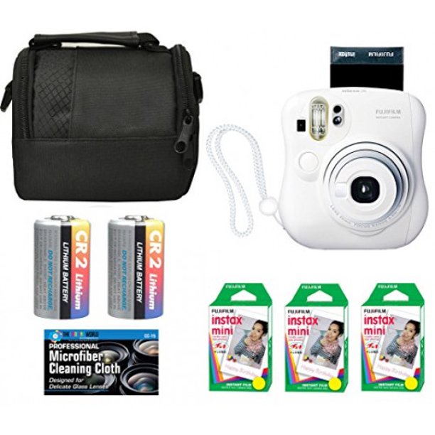 Fujifilm Instax mini 25 Instant Film Camera (White) + Accessories Bundle: 6 Pack Fuji Instax Mini Film (60 + 2x CR2 Spare Batteries + Bag Microfiber Cleaning Cloth - Walmart.com