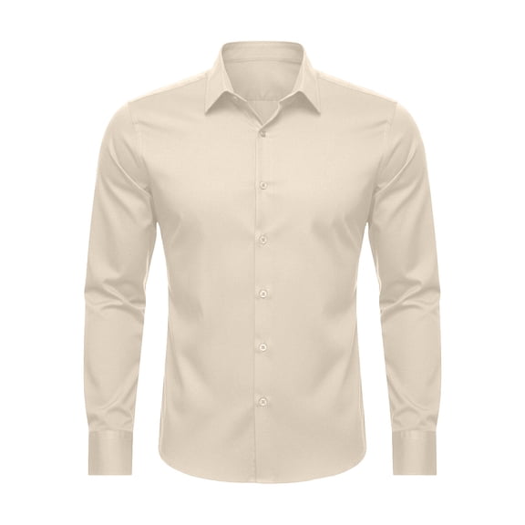 XIAONU Men's Solid Button Up Dress Shirt Long Sleeve Turn Down Collar Button Down Shirt Smooth formal Business Shirts