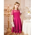 thumbnail image 4 of Oudiya Girls Contrast Mesh Short Sleeve A Line Party Dresses Hot Pink Formal Dress with Pockets for Tween 5-12Y, 4 of 7