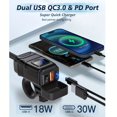 thumbnail image 2 of Motorcycle Phone Charger, 6.4A Dual USB Type C PD & Quick Charge 3.0 Motorcycle USB Charger with Voltmeter & ON/Off Switch, Waterproof Motorcycle Accessories for Phone, Tablet, GPS, etc, 2 of 7