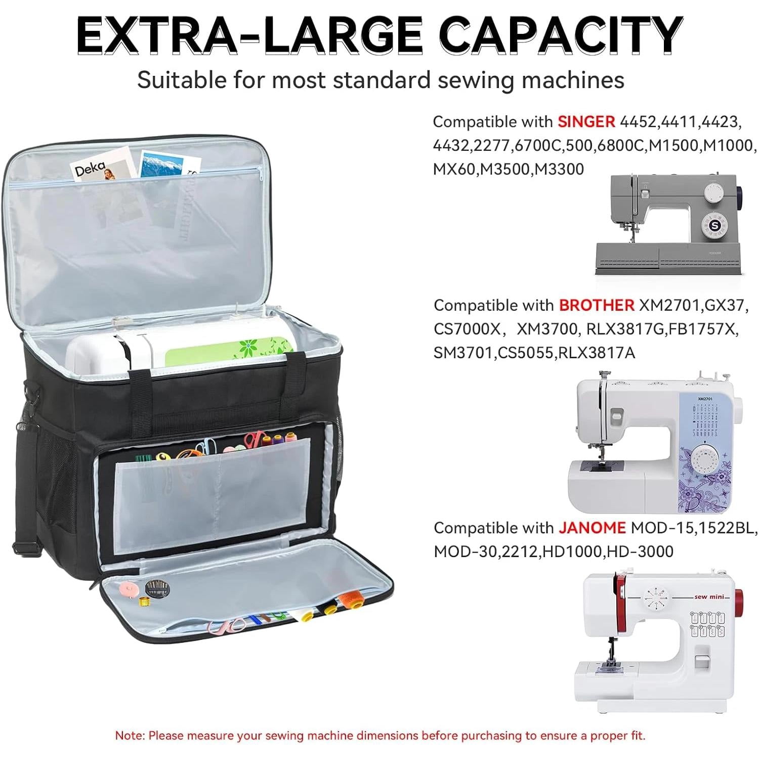 Rolling Sewing Machine Case with Wheels & Fixing Rope - Fits Most Machines