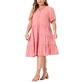 thumbnail image 2 of Agnes Orinda Women's Plus Size Tiered Babydoll Short Sleeves Chambray Midi Dresses 4X Pink, 2 of 6