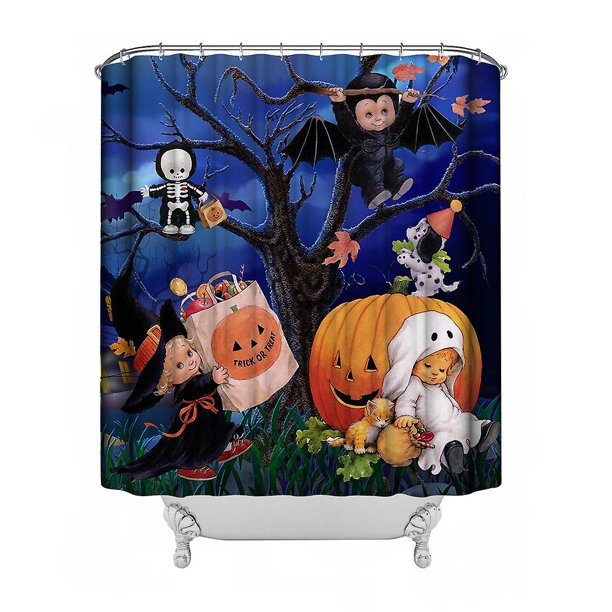 Cortina de ducha, cortina de ducha de Halloween, cortina de ducha para baño de Halloween con ganchos de 59 pulgadas de ancho x 71 pulgadas de alto, decoración de Halloween, baño impermeable