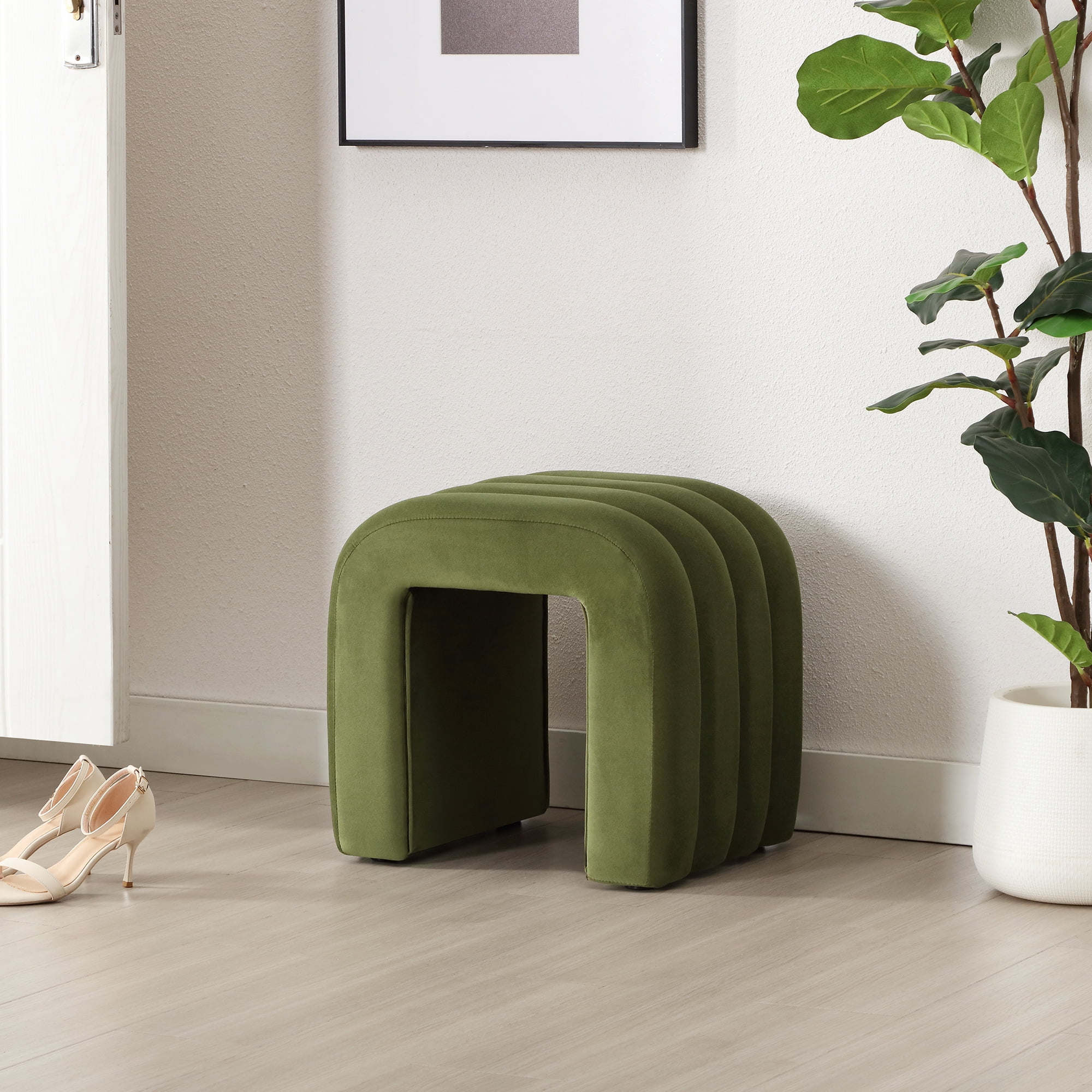 Zesthouse Multi-Functional Ottoman Stool, Tufted Velvet Foot Stools Ottoman for Couch, Modern Vanity Stool for Living Room, Bedroom and Entryway, Green