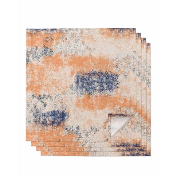 Orange Blue Cloth Napkins Set of 4 Reusable Dinner Napkins, Minimalist Smear Abstract Art Painting Cocktail Napkin Washable Table Napkins for Wedding/Holiday Party/Baby Shower 20"x20"